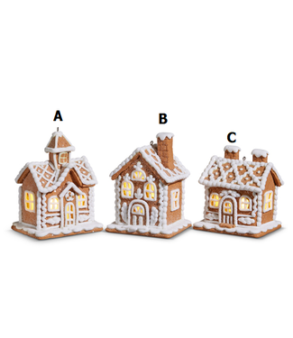 4.25” Lighted Gingerbread House Ornament - Sold Individually