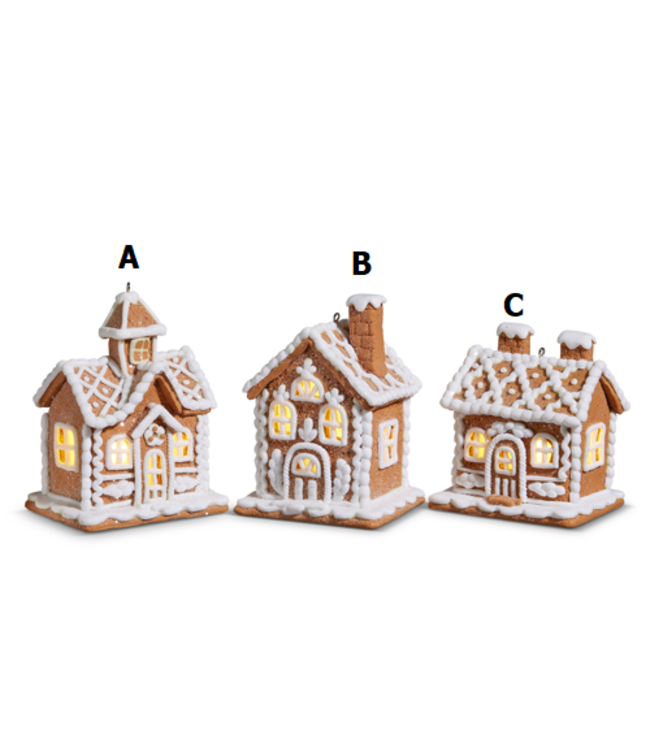 4.25” Lighted Gingerbread House Ornament - Sold Individually