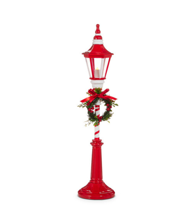 21" Lighted Red and White Lamp Post