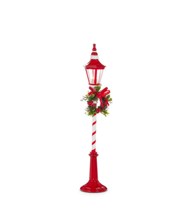 18.25" Lighted Red and White Lamp Post