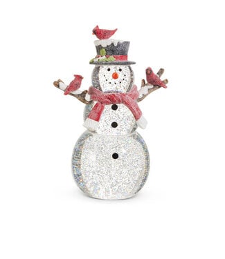 12" Lighted Snowman with Silver Swirling Glitter
