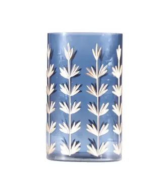 Hand-Painted Cut Glass Candle Holder/Vase with Botanical Design