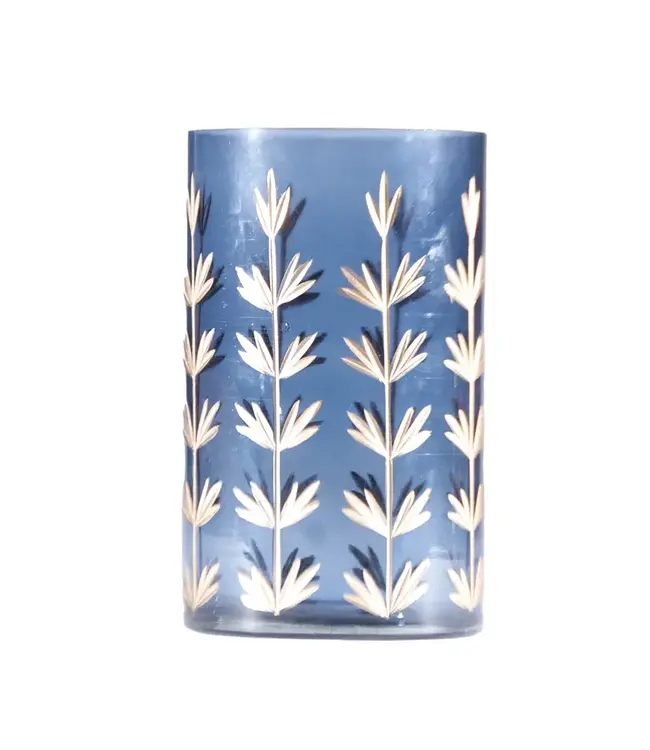 Hand-Painted Cut Glass Candle Holder/Vase with Botanical Design
