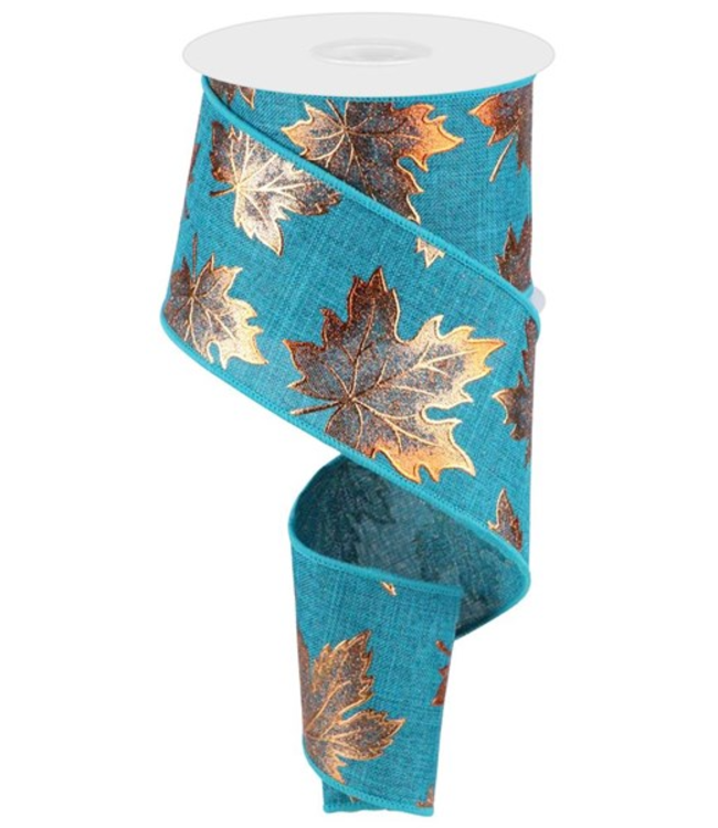 2.5"X10yd Foil Maple Leaf On Royal Ribbon