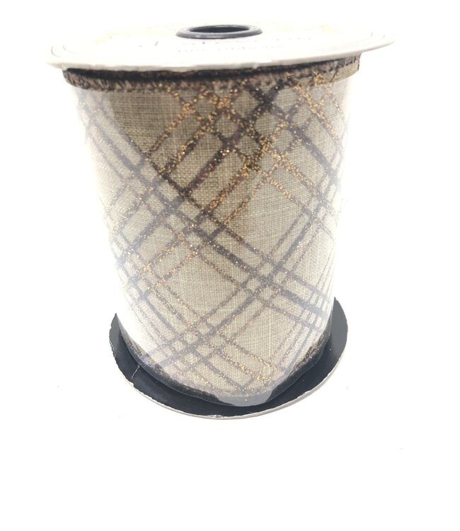 LINEN GLITTER PLAID LIGHT NATURAL COPPER BROWN