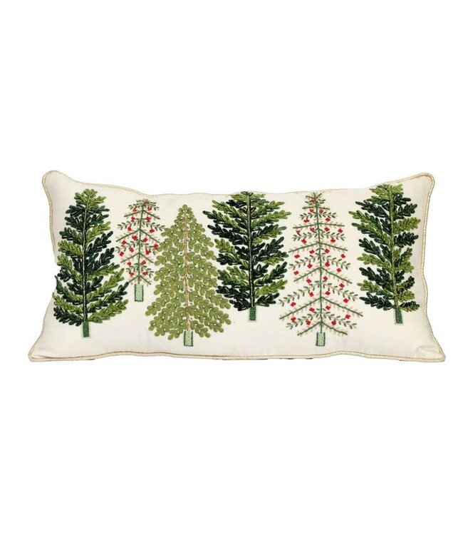 Embroidered Christmas Trees Oblong Pillow