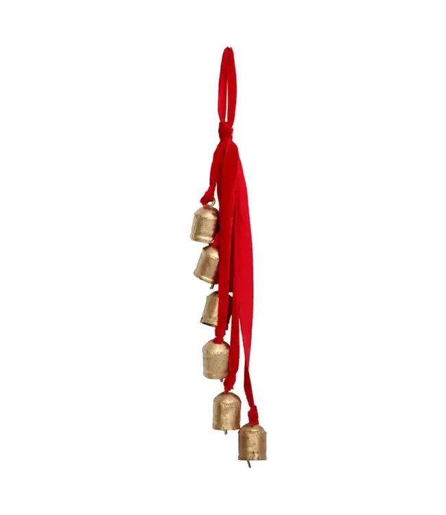Cluster of 6 Red & Gold Bells