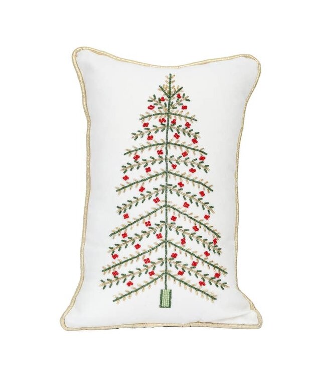 Embroidered and Beaded Christmas Tree Pillow