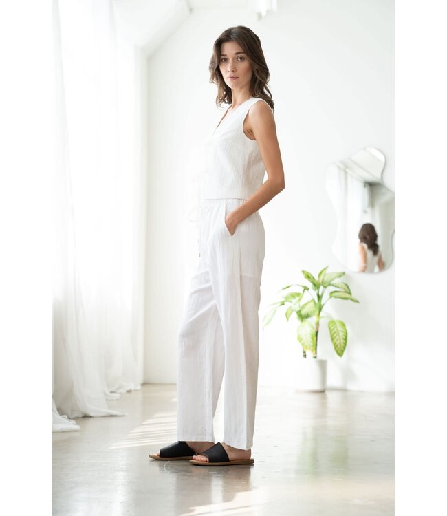 Laura Elastic Waist Wide-Leg Linen Pants
