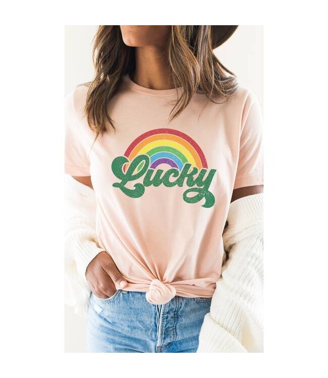 Retro Distressed Lucky Rainbow Graphic Tee