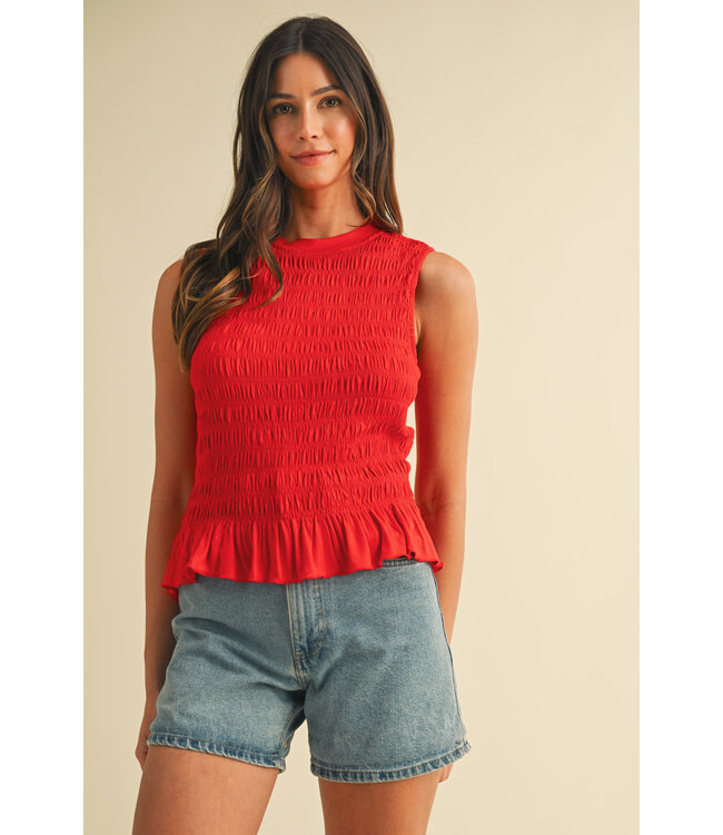 Eloise Smocking Detail Ruffle Hem Knit Tank Top