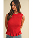 Eloise Smocking Detail Ruffle Hem Knit Tank Top