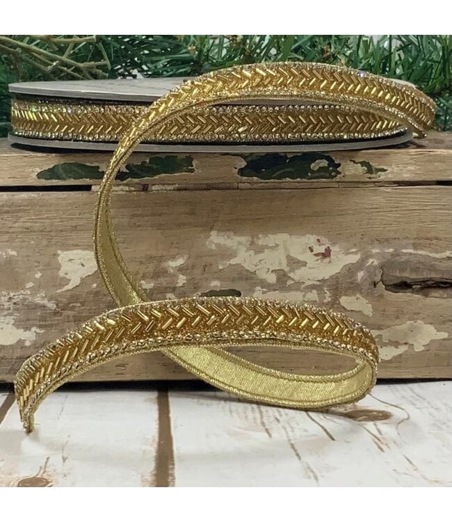 Thin Gold Wired Beaded Ribbon