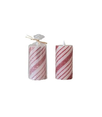 Flameless LED Pillar Candle with Candy Cane Stripes - Sold Individually