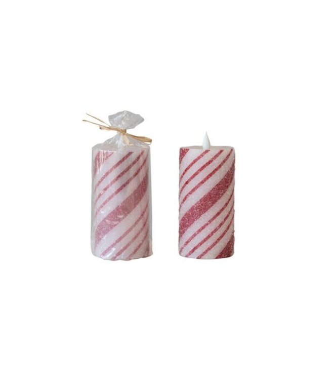 Flameless LED Pillar Candle with Candy Cane Stripes - Sold Individually