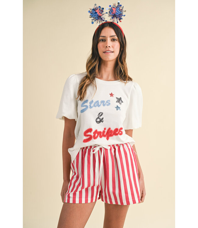 Riley Hand-drawing Lettering Embo Bubble Sleeve Knit Top
