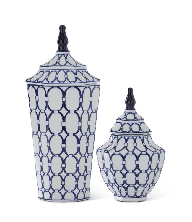 Blue & White Oval Print Ornate Porcelain Lidded Container - Sold Individually