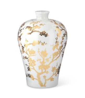 15 Inch White & Gold Chinoiserie Vase