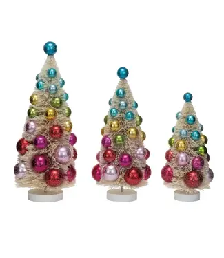 Sisal Bottle Brush Trees w/ Ornaments & Wood Bases