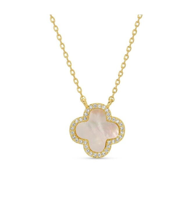 Good Fortune, Shell Pave Quatrefoil Necklace