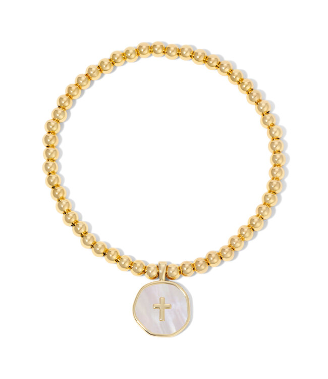 Tiny Cross on Shell Charm Stretch Bracelet