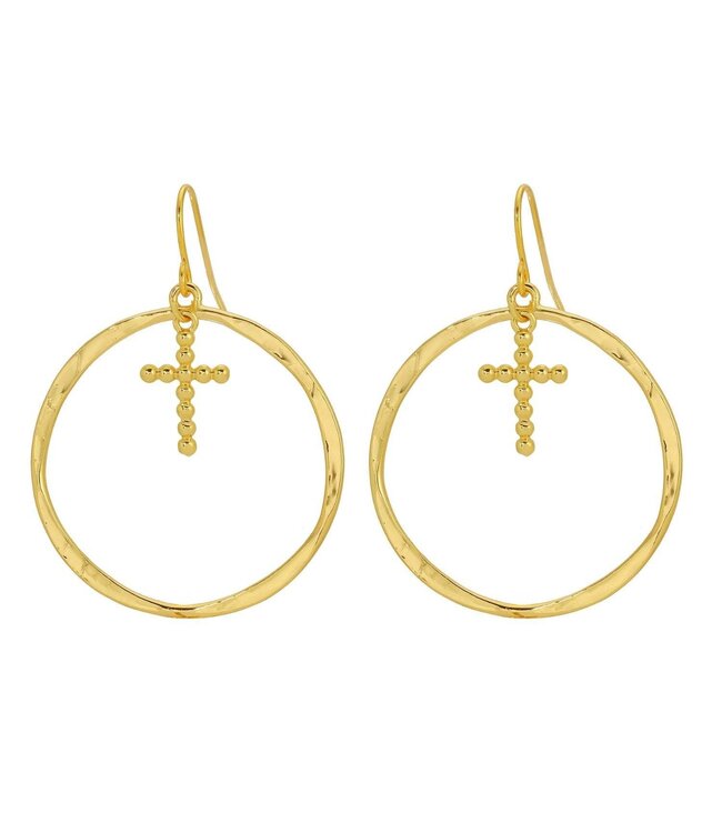 Open Drop Earrings with Cross Charm