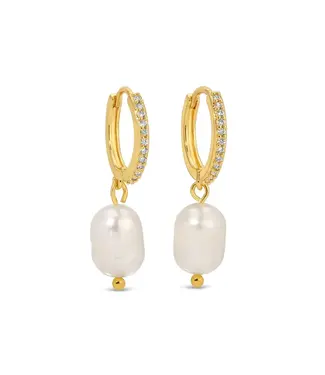 Pave Huggies with Pearl Drop Earrings