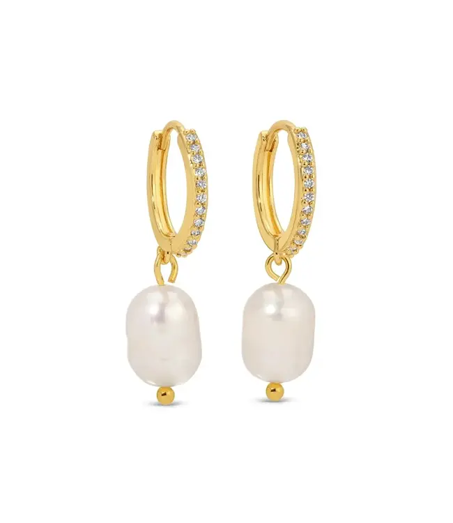 Pave Huggies with Pearl Drop Earrings