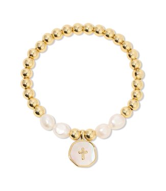 Cross + Pearls Stretch Charm Bracelet