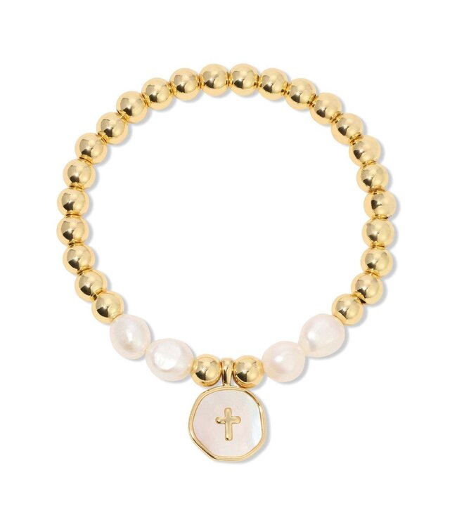 Cross + Pearls Stretch Charm Bracelet