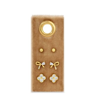 Bow Accented Stud Set on Velvet Tag - Sold as Set