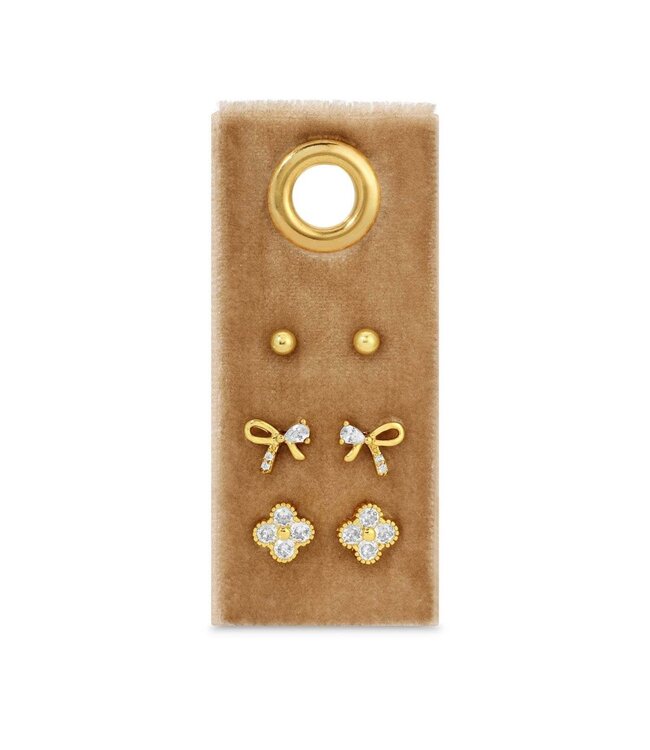 Bow Accented Stud Set on Velvet Tag - Sold as Set