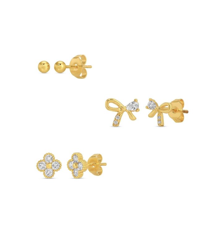 Bow Accented Stud Set on Velvet Tag - Sold as Set