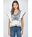 Danica Lace Insert Embroidered Flutter Sleeve Blouse