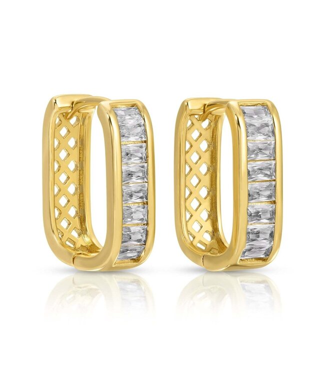 Large Huggies with Baguette CZ Earrings