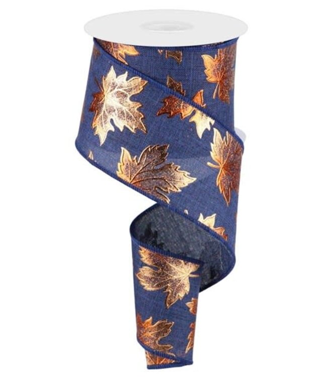 2.5"X10yd Foil Maple Leaf On Royal Ribbon