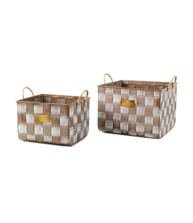 MACKENZIE CHILDS Mocha Textured Check Basket - Sold Individually