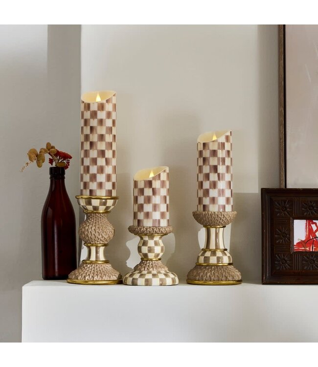 MACKENZIE CHILDS Mocha Pillar Candle Holder - Sold Individually