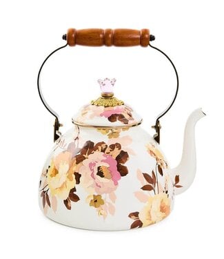 MACKENZIE CHILDS Wild Rose White 3 Quart Tea Kettle