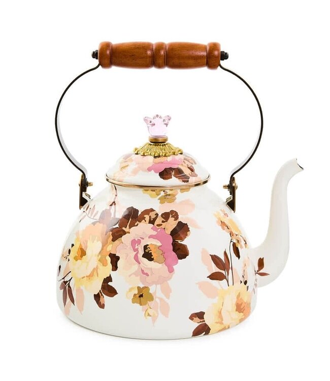 MACKENZIE CHILDS Wild Rose White 3 Quart Tea Kettle