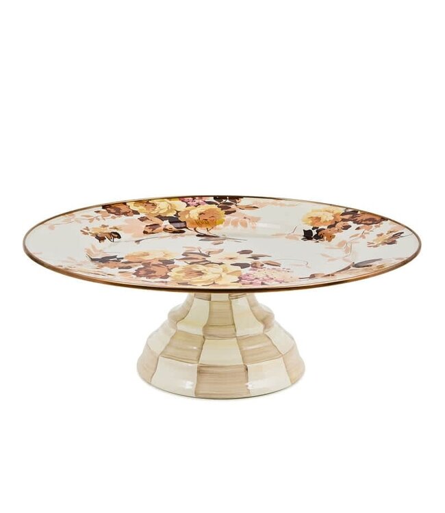MACKENZIE CHILDS Wild Rose White Large Pedestal Platter