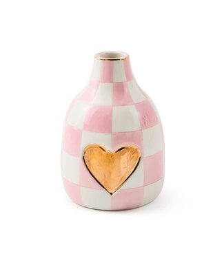 MACKENZIE CHILDS Rosy Check Short Heart Vase