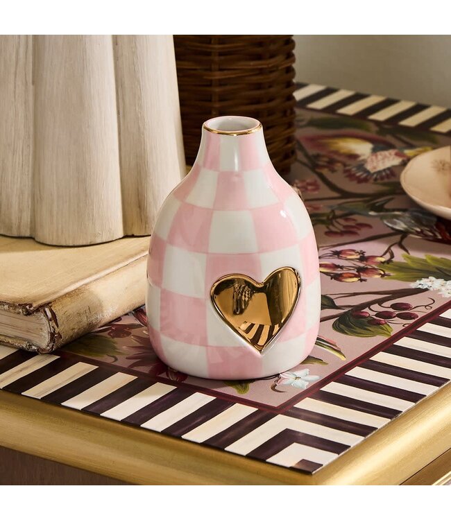 MACKENZIE CHILDS Rosy Check Short Heart Vase