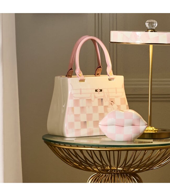 MACKENZIE CHILDS Rosy Check Doodles Handbag Vase