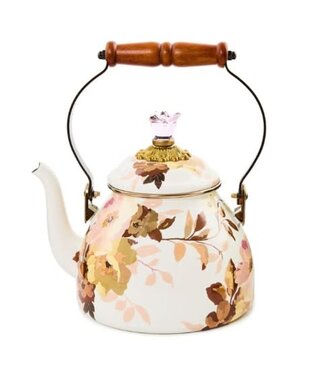 MACKENZIE CHILDS Wild Rose White 2 Quart Tea Kettle