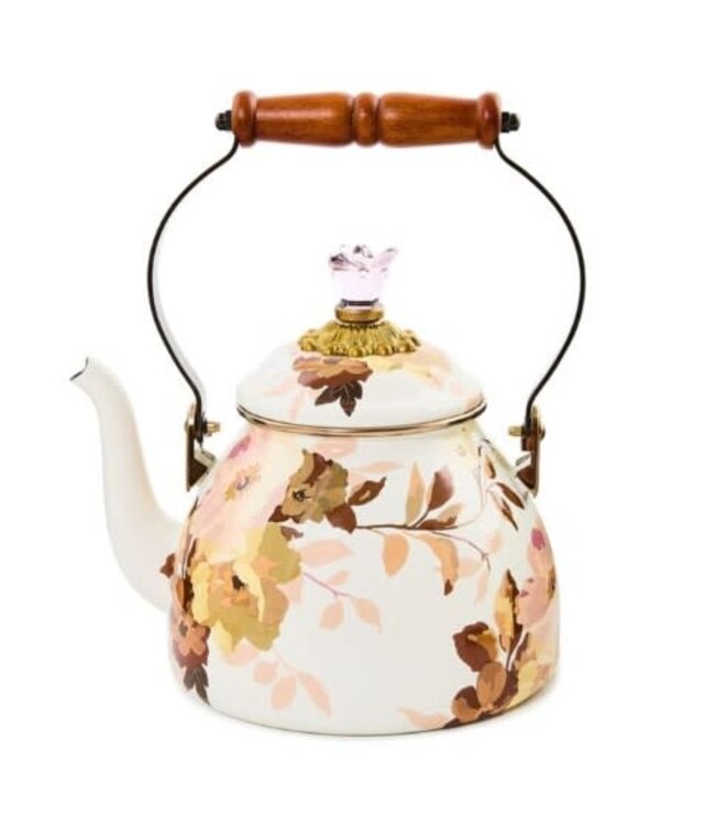 MACKENZIE CHILDS Wild Rose White 2 Quart Tea Kettle