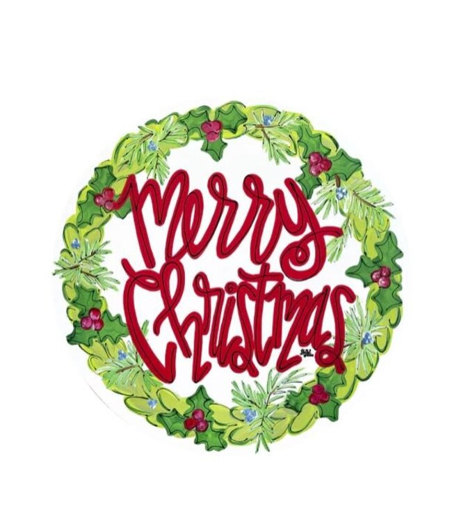 Door Hanger - Circle with Merry Christmas and a Wreath