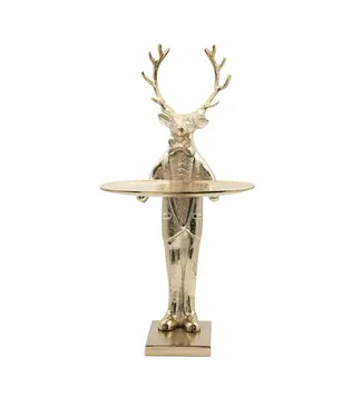 20" H Cast Aluminum Deer with Tray, Gold Finish
