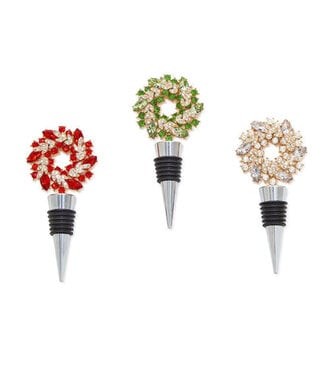 Holiday Wreath Jeweled Bottle Stoppers