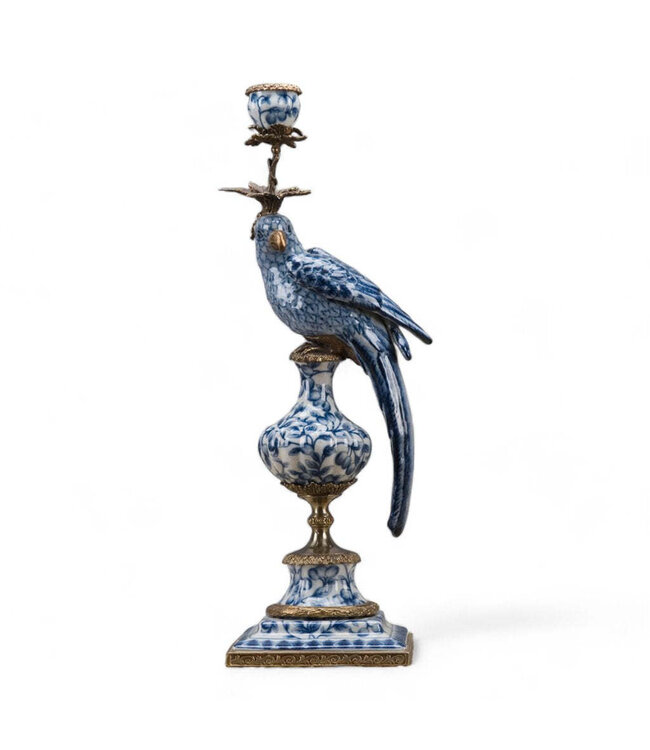 Porcelain Parrot Candle Holder With Bronze Ormolu Blue Right